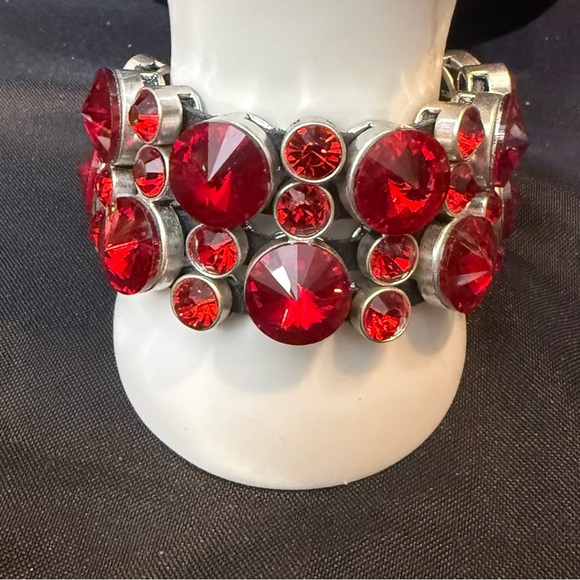 Plunder Jewelry - Plunder Red and Silver Beautiful Statement Chunky Bracelet